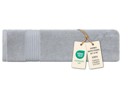 Milara Plush Turkish Cotton Bath Sheet, Silver Gray, 700 GSM, 35x70 in | Oversized 35x70in | 700 GSM Turkish Combed Cotton | Air-Spun Construction for a Plush Feel | OEKO-TEX® Standard 100 Certified - color: Silver Gray, size: Bath Sheet (1 Pcs) - 35" x 7