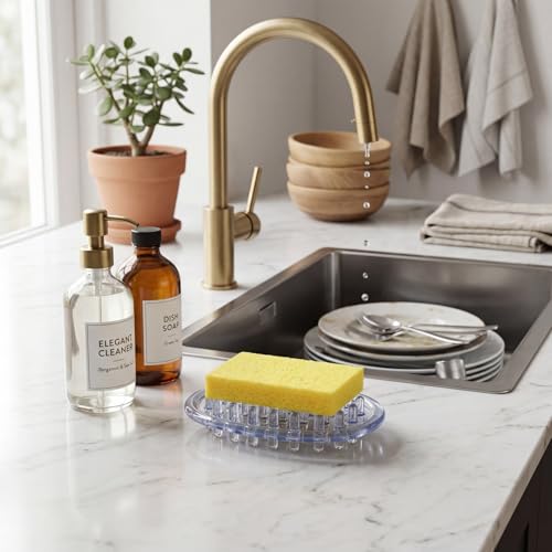 2 Pcs Plastic Soap Holder Soap Dish Bar Saver Tray with Holes Sponge Holder for Kitchen Bathroom Shower Counter, 4.5 x 3 x 0.7 Inches (Clear) - color: Clear