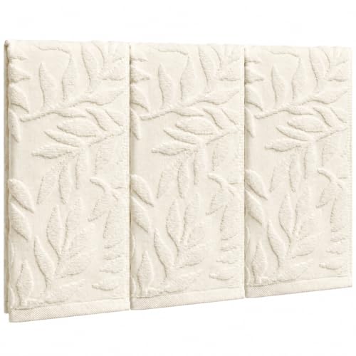 3pcs Beige Leaves Hand Towels,100% Cotton 3D Cream Leaf Jacquard Decorative Towel for Home Bathroom Kitchen Decor Gift,13.8x29.5 Inch - color: Cream, size: 3pcs