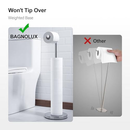 BAGNOLUX Bathroom Toilet Paper Holder Stand with Reserve, SUS304 Stainless Steel Rustproof Pedestal Tissue Roll Holder Heavy Duty, Polished Chrome - color: Polished Chrome