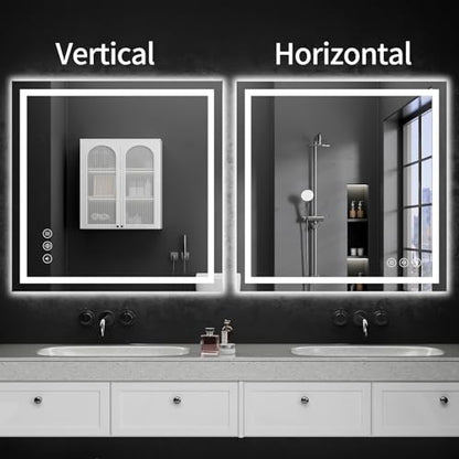 36"x36" LED Bathroom Mirror with Lights, Dimmable, Anti-Fog, Lighted Bathroom Vanity Mirror for Wall, Backlit + Front Lit, Memory Function, Shatter-Proof, Tempered Glass - size: 36"L x 36"W