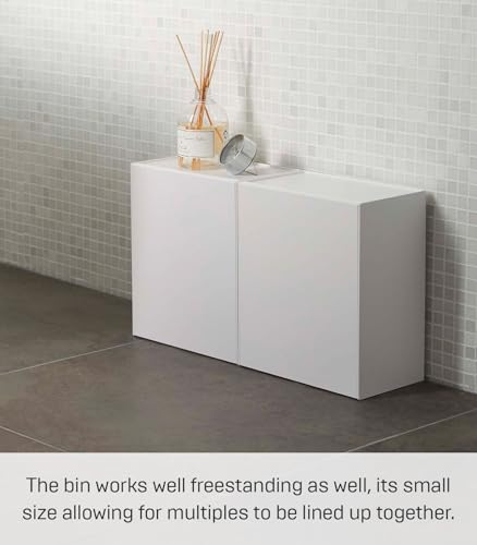 YAMAZAKI Home Tower Compact Wall Bin With Lid & Tray, Small Storage Container or Waste Holder for Bathroom & Kitchen