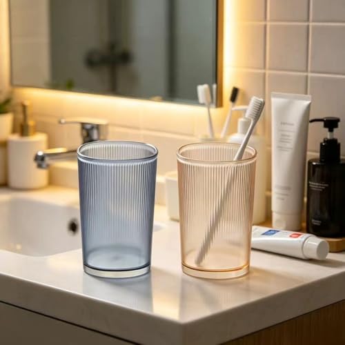 Unbreakable Cup, Bathroom Tumbler, Plastic Toothbrush Holder, Tumbler Cup, Bathroom Cups,Makeup Brush Holder,Set of 2 Reusable Drinking Glasses. (Blue & Yellow) - color: Blue & Yellow