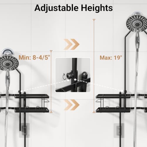 Adjustable Shower Caddy Hanging Rustproof Shower Caddy for Handheld Showerheads, Shower Organizer with Hooks Soap Holder, Anti-Swing Shower Rack Bathroom Accessories (Black) - color: Black