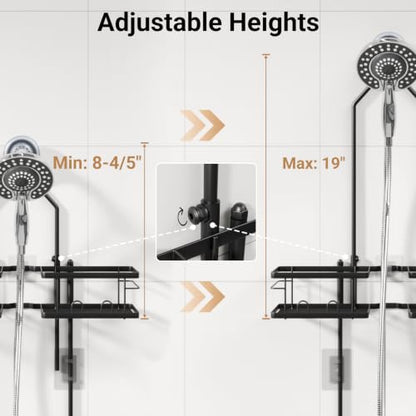Adjustable Shower Caddy Hanging Rustproof Shower Caddy for Handheld Showerheads, Shower Organizer with Hooks Soap Holder, Anti-Swing Shower Rack Bathroom Accessories (Black) - color: Black
