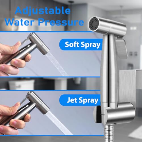 Handheld Bidet Sprayer for Toilet, Bidet Toilet Spray, Adjust Water Pressure Stainless Steel Brushed Nickel Bathroom Toilet Jet Spray, Cloth Diaper Bidet Toilet Sprayer for Baby Wash