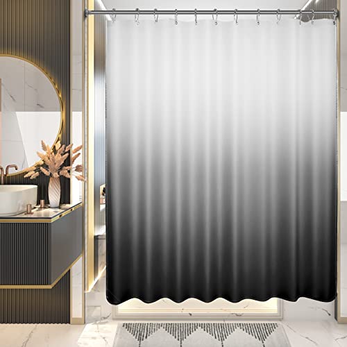 AmazerBath Shower Curtain, Ombre Black Fabric Shower Curtain Set with 12 Hooks, Farmhouse Cloth Black and White Shower Curtain, Washable Bathroom Shower Curtain Sets, 72x84 Inches - color: A- Black Ombre +12 Metal Hooks, size: 72"W x 84"L (Pack of 1)