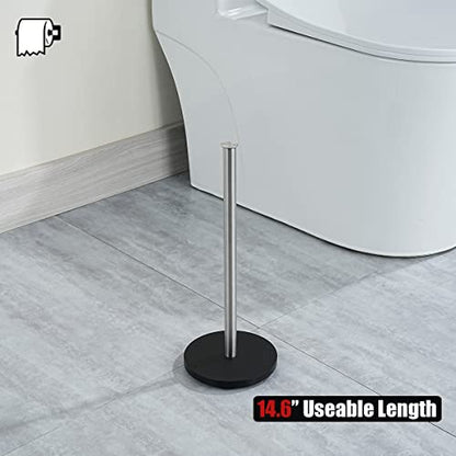 JQK Toilet Paper Storage Stand, 304 Stainless Steel Thicken 0.8mm Tissue Reserve Holder Dispenser for Bathroom, Brushed Steel, TPS180-BN - color: Brushed & Black Base