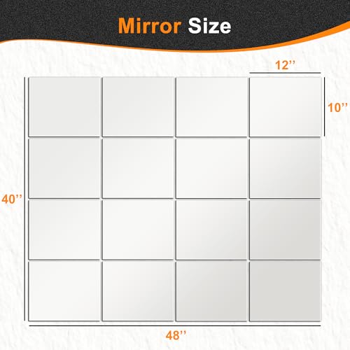Frameless Mirror Tiles 12"x10"x16 Pcs Wall Mounted | Shatter Resistant, Full Length, Tempered Glass Panels, For Home Gym Bathroom Bedroom & Living Room Decor - size: 12''x10''-16PCS