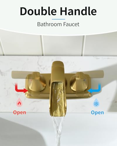 Fapully 4 Inch Centerset Waterfall Bathroom Faucet Brushed Gold | Lead-Free Brass, Llave De Lavamanos De Baño, Bathroom Sink Faucet for Bathroom Sink with Pop-up Drain, - color: Brushed Gold