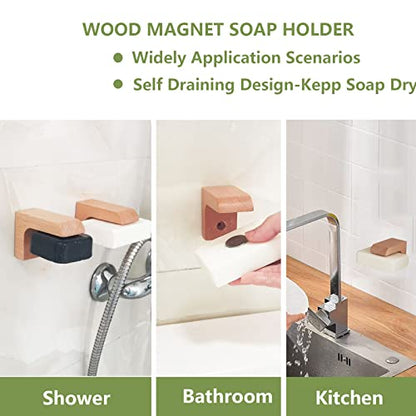 2sets Wood Magnetic Bar Soap Holder for Shower Wall,Magnet Air Dry Soap Saver Self Draining, Eco-Friendly Wooden Soap Dish for Soaps & Beard Shampoo Bars - color: 2pcs