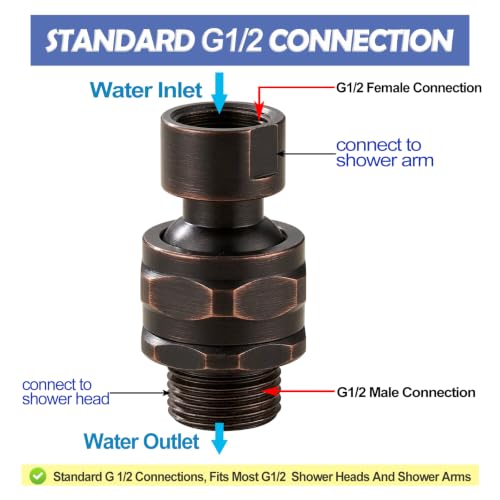 Shower Head Swivel Ball Adapter Brass Adjustable Shower Arm Connector Universal Showering Component Shower Arm Extension- Oil-Rubbed Bronze - color: ORB