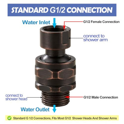 Shower Head Swivel Ball Adapter Brass Adjustable Shower Arm Connector Universal Showering Component Shower Arm Extension- Oil-Rubbed Bronze - color: ORB