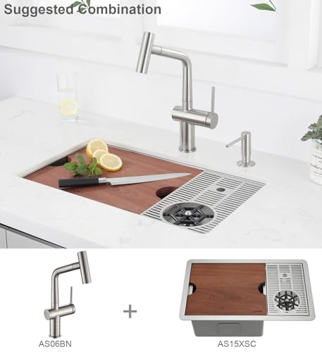 AS06BN Brushed Nickel Bar Faucet or Prep Kitchen Sink Faucet with Pull Down Sprayer and Single Handle - color: Brushed Nickel, style: Modern