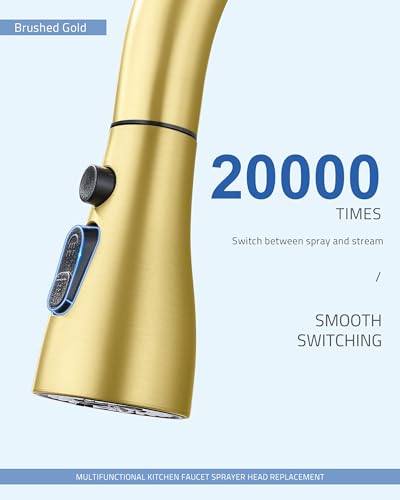 Kitchen Faucet Spray Head Replacement, Pull Down Sprayer with 15 Adapters | Pull Out Faucet Spray Nozzle, 3 Modes Stream/Spray/Strong Spray, DOE CEC Certified, Simple Installation, Brushed Gold - color: Gold Brushed