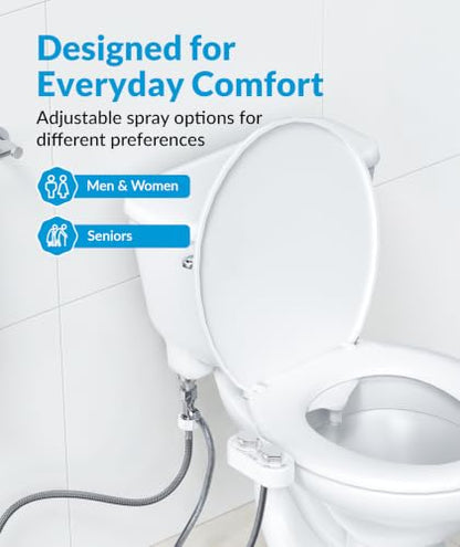 CLEAR REAR Bidet Attachment for Toilet Seat - Non-Electric with Self Cleaning Dual Nozzles, Leak Proof Connectors, Adjustable Water Spray, Rear & Feminine Wash - Hygienic Bathroom Upgrades - color: C. White