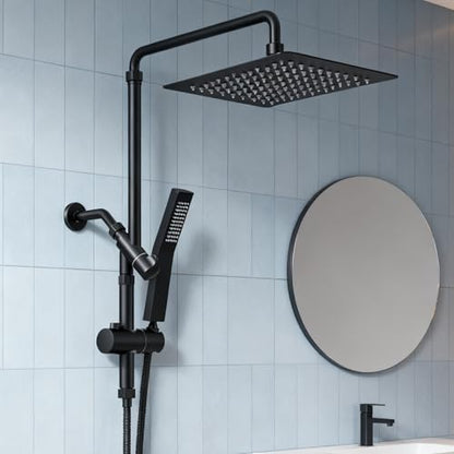 10 Inch Metal Rain Shower Heads with Handheld Spray Combo, Dual Shower Head with Adjustable Slide Bar and Stainless Steel Hose, Height Adjustable, Matte Black - color: Matte Black