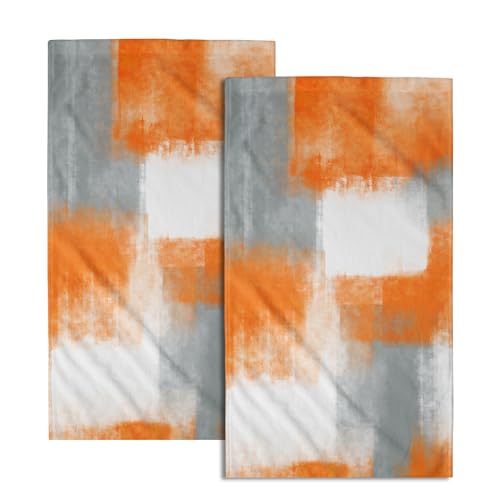 Miaoquhe Orange Grey Hand Towels for Bathroom Set of 2 Abstract Modern Art Grunge Style Oil Painting Bath Towels Art Decorative Soft Bathroom Towels for Kitchen Guest Gym Spa 14x28in - color: Modern Art Painting-orange