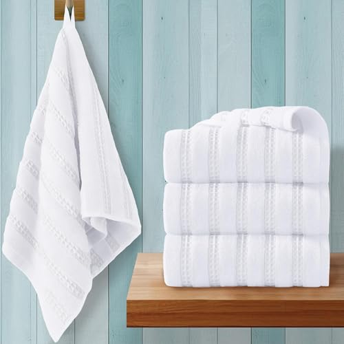VOOVA & MOVAS White Hand Towels 4PC,13"x30", 100% Cotton,with Loop,White | Waffle Weave Fabric, Soft Lightweight & Absorbing, Quick Dry & Non-fading, Unshrinkable - color: White