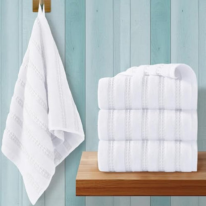 VOOVA & MOVAS White Hand Towels 4PC,13"x30", 100% Cotton,with Loop,White | Waffle Weave Fabric, Soft Lightweight & Absorbing, Quick Dry & Non-fading, Unshrinkable - color: White