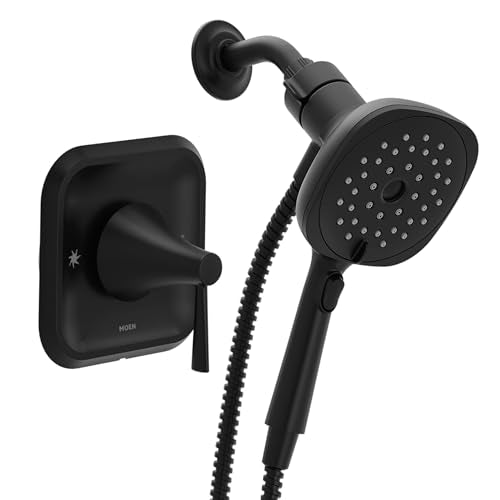 Moen Ronan Matte Black Single-Handle Modern Shower Faucet with Square Handheld Rain Shower Spray Head Featuring Magnetix, Valve Included, 82023BL - color: Matte Black