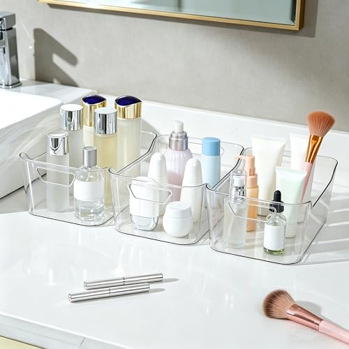 CiWiVOKi 12 Pack Clear Plastic Storage Bins, Acrylic Organizer and Containers with Handle for Pantry, Cabinet, Closet, Refrigerator, Freezer, Bathroom, Kitchen Under Sink Storage - size: 12 Pack