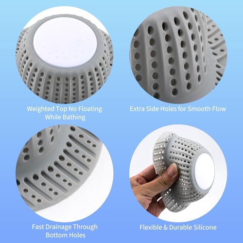 2 Pack Bathtub Drain Hair Catcher for Dog Hairs, Silicone Shower Hair Catcher, Dog Hairs Drain Protector for Pop-Up and Regular Drains of Shower, Tub, Bathroom and Sink, Grey