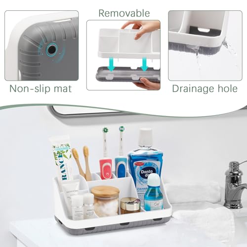 GFWARE Toothbrush Holders for Bathrooms Countertop Organizer - Kids Electric Toothbrush and Toothpaste Holder Detachable 7 Slots Tooth Brush Organization Bathroom Accessories Storage Vanity, White | Detachable Kids Electric Toothbrush and Toothpaste Holde