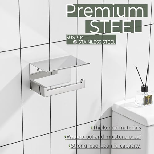 KOKOSIRI Toilet Paper Holder with Shelf Chrome Bathroom Toilet Roll Holder for Restroom T-304 Stainless Steel Wall Mounted, Polished Finish, B2010CH - color: Polished Chrome, size: With Shelf(1 Pack)