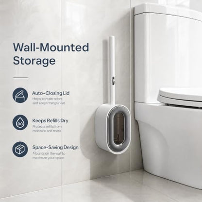 Disposable Toilet Brush and Holder Set, Wall-Mounted Automatic Closing Toilet Bowl Cleaner Kit with 18 Refill Heads, Deep Cleaning System for Hard Water Stains, No-Drill Easy Installation - size: Toilet Brush + 18Refills