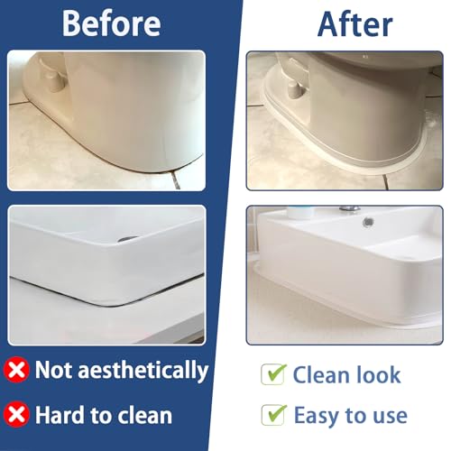 Caulk Tape Waterproof Self Adhesive, No Mess, No Tools Toilet Caulk Tape | Quick & Easy to Install in Minutes, Strong Adhesive, Floor Wall Edge Protector, Traditional Caulking Replacement