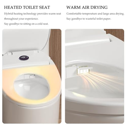 XCQQ Electric Heated Bidet Toilet Seat with Remote, Elongated, S80L | Instant Warm Water, Heated Seat, Warm Air Drying, Slow Close Lid, LED Display, Nightlight