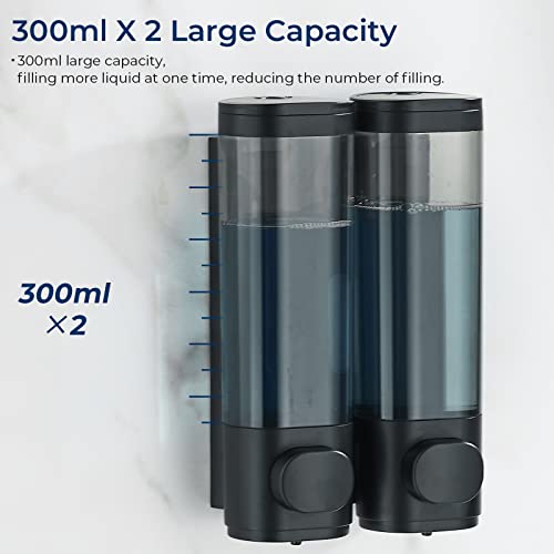 Pollock Shampoo and Conditioner Dispenser Wall Mounted | Shower Soap Dispenser 2 Chamber No Drill, Shampoo Dispenser for Shower, Body Wash Dispenser for Bathroom, Large Capacity - color: Black 2 Chamber