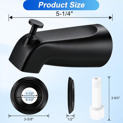 Universal Matte Black Tub Spout with Diverter, Metal Cover and Adapter | Pull Down Bathroom Tub Faucet Replacement, for 1/2" Copper Pipe, 1/2" IPS & 3/4" IPS threaded, Bathtub Spout with Hex Wrench - color: Black