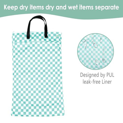 wegreeco Reusable Hanging Wet Dry Cloth Diaper Bag (Checkerboard Mint Green) - color: Checkerboard Mint Green