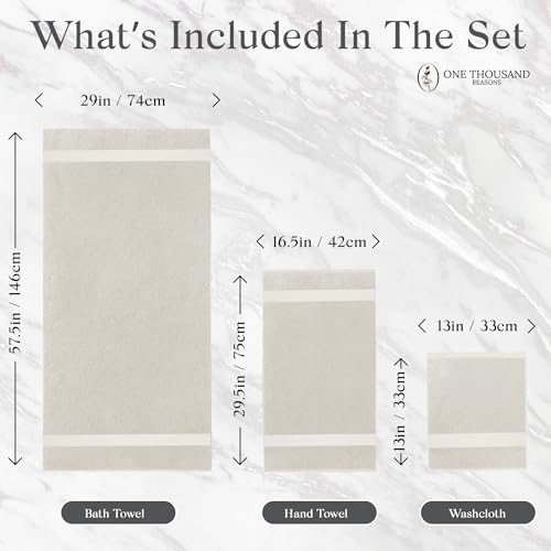 Premium Staple Cotton Bathroom Towel Set - Beige 600 GSM 6-Piece Luxury Bath Towel Set 1 Stripe - 2 Bath Towels, 2 Hand Towels & 2 Washclothes Set - High Absorbent & Quick Dry for Gym, Spa, Hotel - color: Beige - 1 Stripe