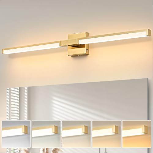 40 Inch Bathroom Vanity Light Fixtures, Gold Modern Light Fixtures Over Mirror, 24W 5CCT Dimmable Wall Light - color: Gold - 1Pack, size: 40 inch