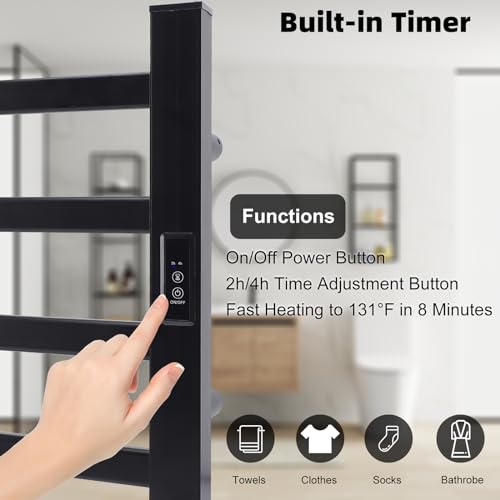 Towel Warmer Heated Towel Bar-Rack - Nopwer Bathroom Wall Mounted Electric Towel Drying Plug-in Matte Black 4 Bars - color: 4 Bars