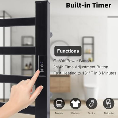 Towel Warmer Heated Towel Bar-Rack - Nopwer Bathroom Wall Mounted Electric Towel Drying Plug-in Matte Black 4 Bars - color: 4 Bars