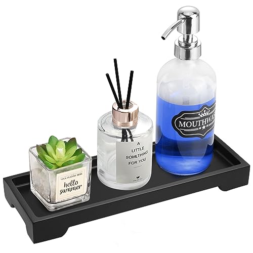 Luxspire Marble Tray for Soap Dispenser Perfume Jewelry, S, Marble Black | 11 x 4 inch, non-slip waterproof resin, easy wipe clean, fits bath kitchen vanity, holds jewelry toiletries soap - color: C - Black, style: Small