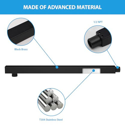 Lordear Wall Mounted Shower Arm, 20 Inch Shower Pipe with Flange, 1/2 NPT Square Shower Stem for Shower Head, Matte Black - color: Matte Black