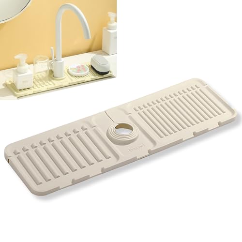 Silicone Sink Splash Guard, Non-Slip Faucet Mat for Kitchen and Bathroom, Quick Drainage, 17.5" x 5.7" / 44.5 x 14.5 cm, Ideal for Drying Countertops - White, Set of 1 - color: White