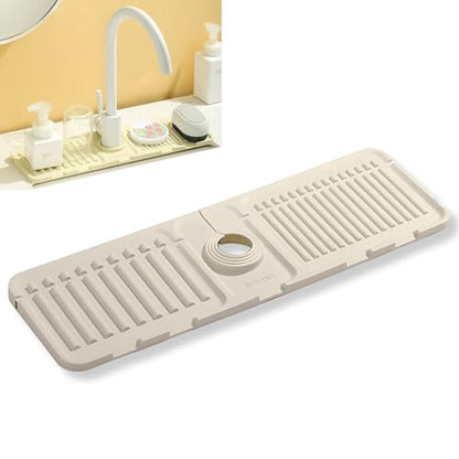 Silicone Sink Splash Guard, Non-Slip Faucet Mat for Kitchen and Bathroom, Quick Drainage, 17.5" x 5.7" / 44.5 x 14.5 cm, Ideal for Drying Countertops - White, Set of 1 - color: White
