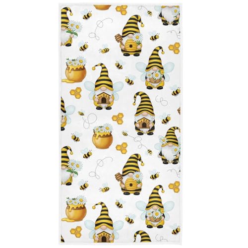Pfrewn Gnome Bees Flying Dwarf Daisy Hand Bath Towels Soft Absorbent Bathroom Guest Towel Hanging Kitchen Dish Towel for Home Decor 16x30 in - color: Gnome Bees
