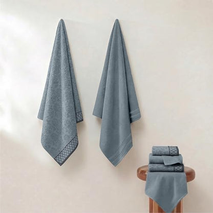 Modern Threads 6 Piece Cotton Bath Towel Set – Ultra Soft 550 GSM Towels – Bathroom Set with Hand Towels and Washcloths – Diamond Border (Sage Mist) - color: Sage Mist, style: Diamond Border