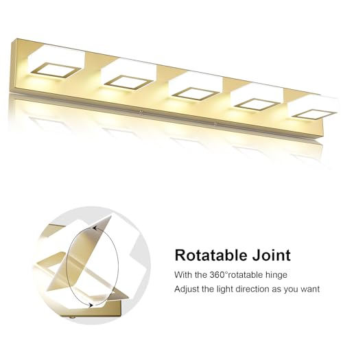 Ralbay Modern LED Gold Bathroom Vanity Lights 5 Lights LED Modern Gold Vanity Lights Over Mirror Fixture Acrylic Gold Vanity Wall Light (White Light 6000K), 33.5 inch, 8590-gold-silver - size: 33.5 inch