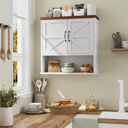 Smuxee Farmhouse Bathroom Cabinet Wall Mounted, White Medicine Cabinet with Adjustable Shelf, Bathroom Cabinet for Living Room, Laundry Room - color: White, size: Big