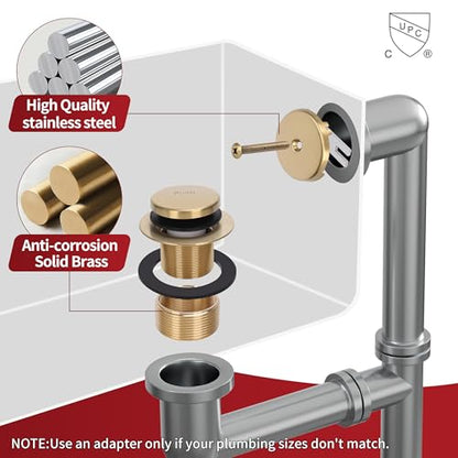 PRIMSOPH Tip-Toe Tub Drain Trim Kit with One Hole Overflow Faceplate Conversion Kit Assembly Universal Fine Coarse Thread Replacement Brushed Gold - color: Brushed Gold, style: One Hole
