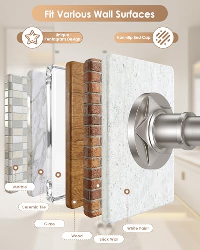 Nickel Tension Shower Curtain Rod 30-96 In (8ft) 1.1" Diameter Stainless Steel, Rustproof Heavy Duty, No Drilling Adjustable Room Divider for Bathroom Window Patio Closet - color: Nickel, size: 30-96''