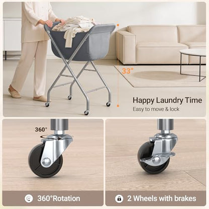 ELYKEN Laundry Basket with Wheels, Collapsible Laundry Hamper, Gray | Removable Liner Bag, Foldable Design, 118L Capacity, Sturdy Metal Frame, 4 Casters, Laundry Cart for Bedroom, Laundry Room - color: Gray, size: 25.6"L x 22"W x 33"H